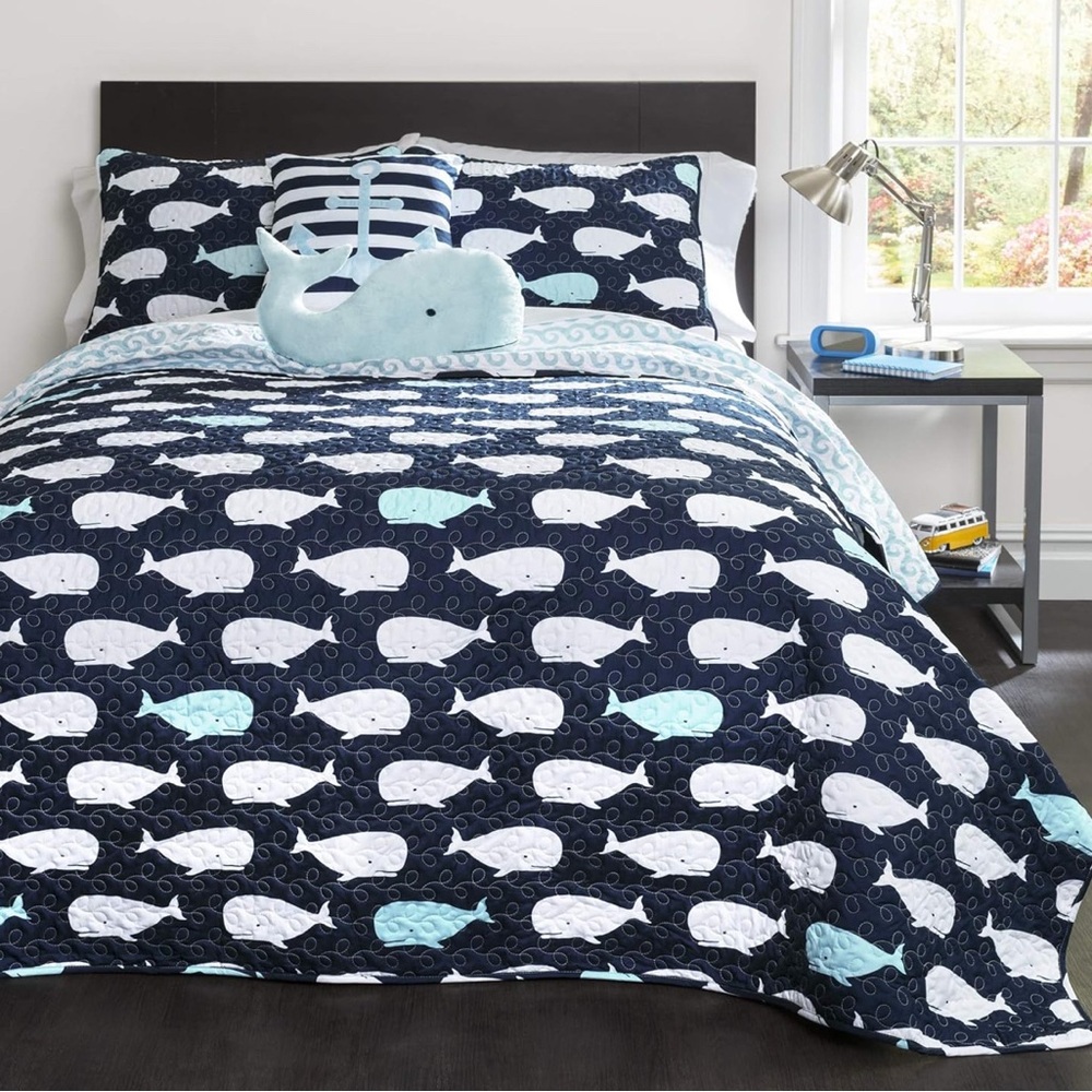 Twin Whale Kids Reversible Quilt Bedding Set